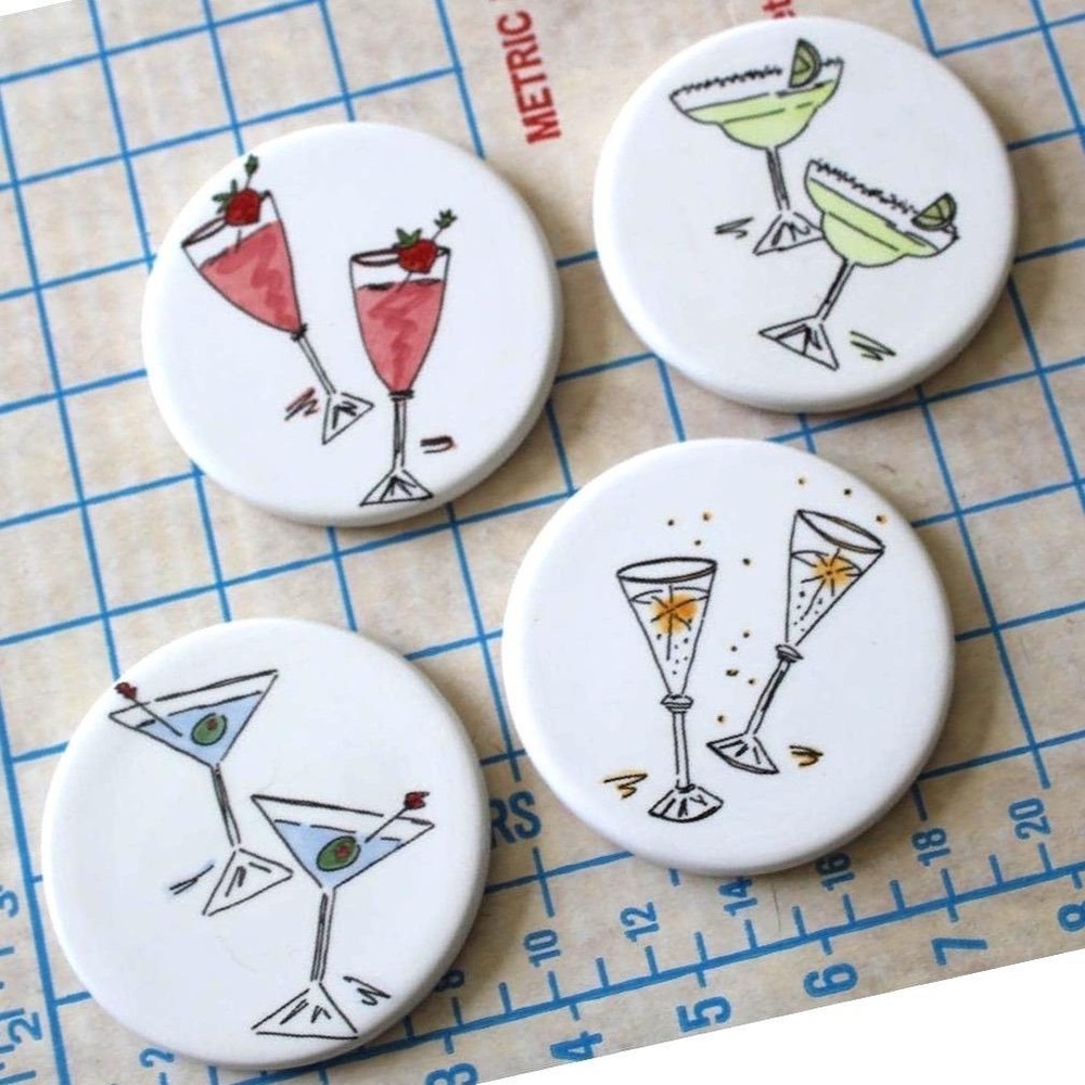 Studio Nova Cocktail Time Coasters Set of 4 Ceramic Cork WC305 Martini Margarita